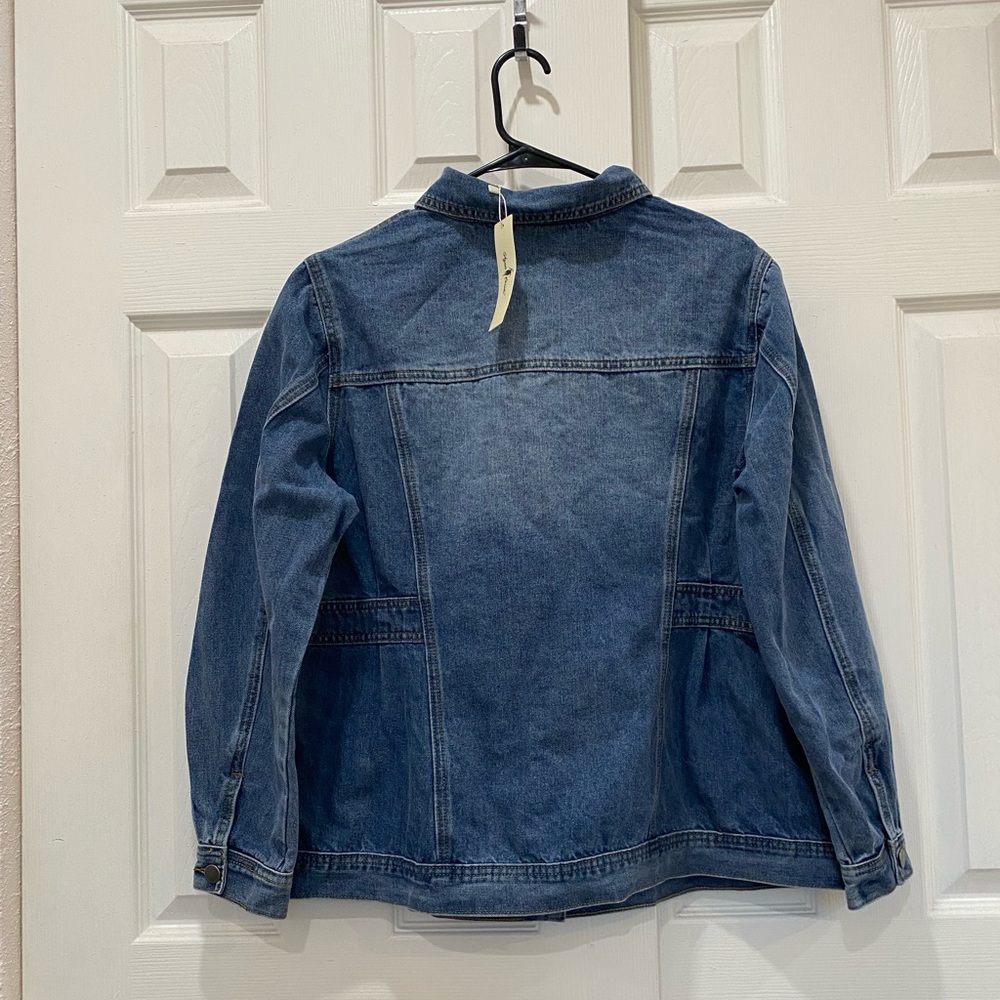 Agnes Orinda Plus Size Fashion Outerwear Long Sleeve Button Denim Jacket, Blue - Picture 9 of 9